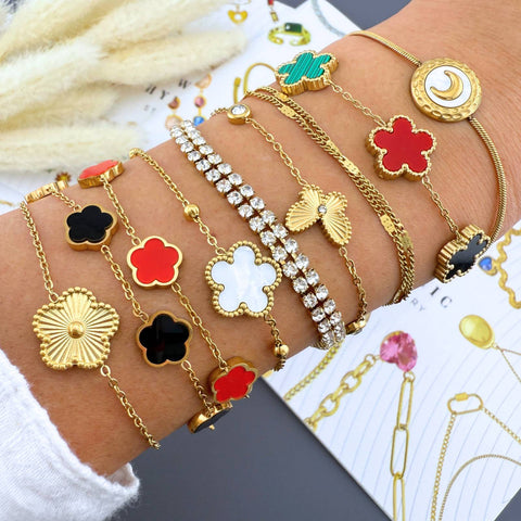 "FLOWER MEADOW" BRACELET, 18K GOLD PLATED STEEL