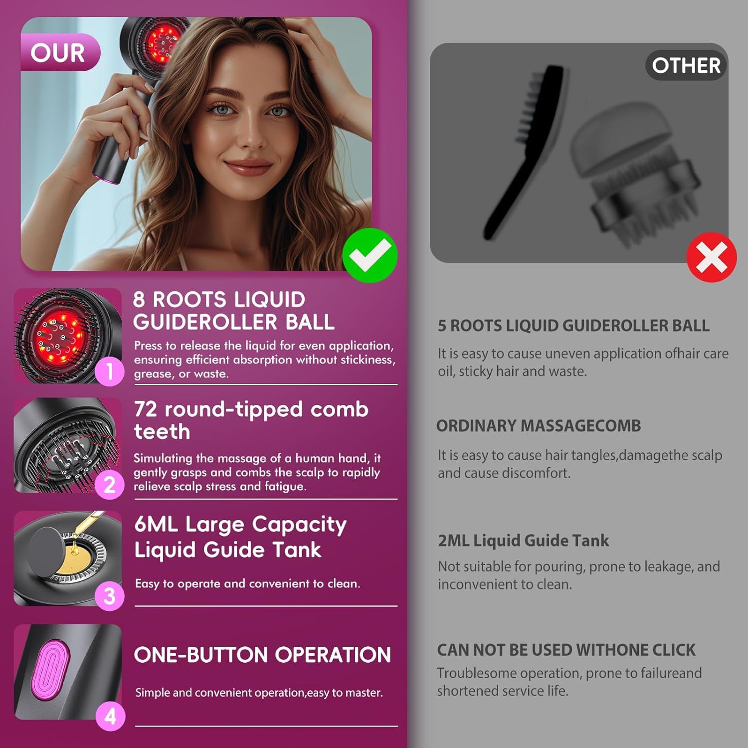 CORDLESS ELECTRIC HAIR SCALP MASSAGER BRUSH WITH OIL APPLICATOR