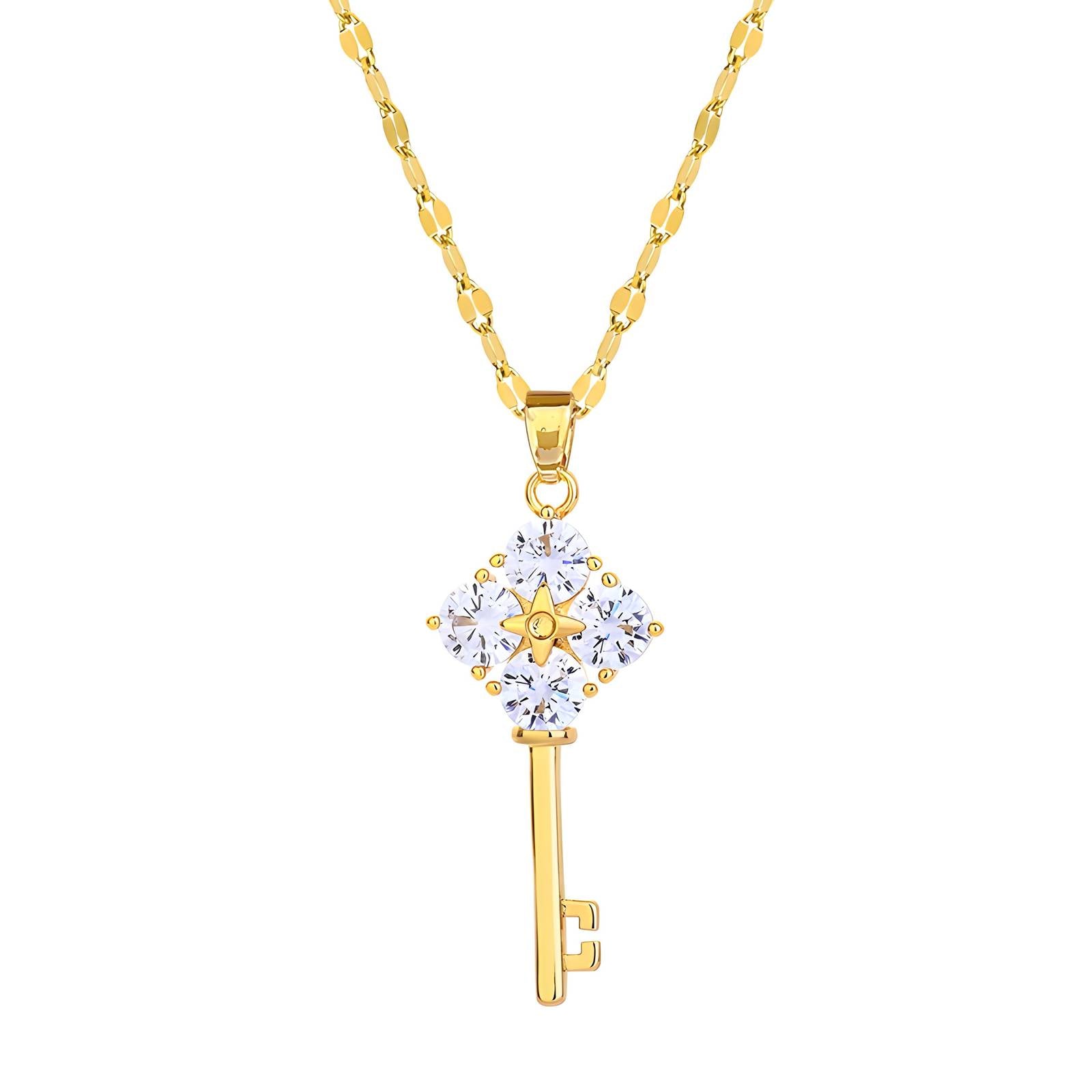 "KEY" NECKLACE, 18K GOLD PLATED STEEL