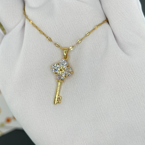 "KEY" NECKLACE, 18K GOLD PLATED STEEL