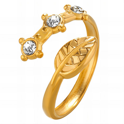 "LEAF" RING, 18K GOLD PLATED STEEL
