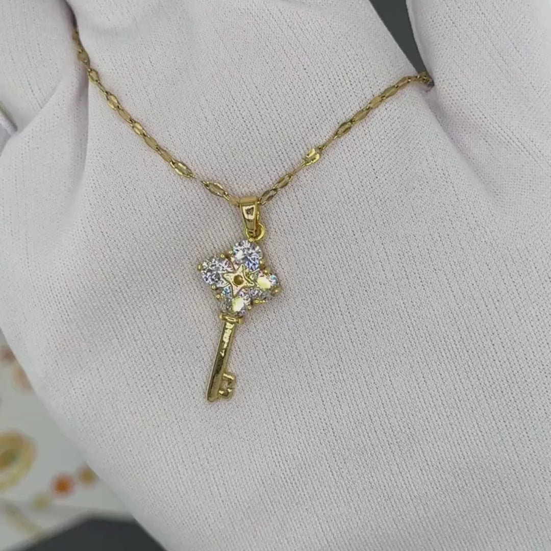 "KEY" NECKLACE, 18K GOLD PLATED STEEL