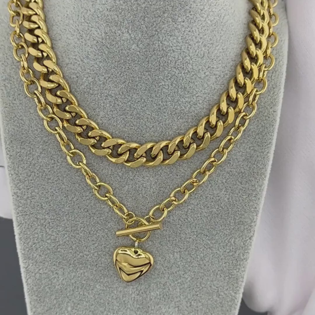 "HEART" NECKLACE, 18K GOLD PLATED STEEL