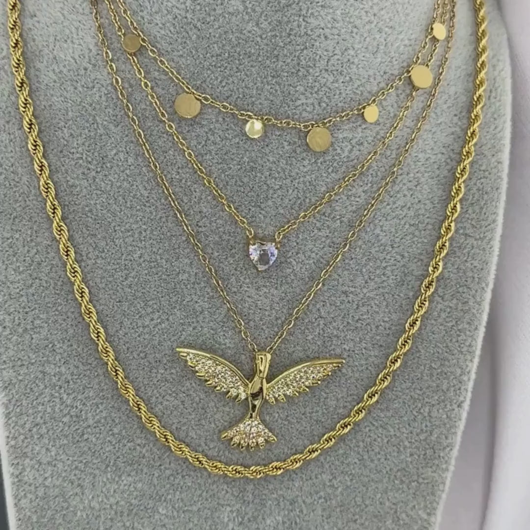 "HEARTS" NECKLACE, 18K GOLD PLATED STEEL