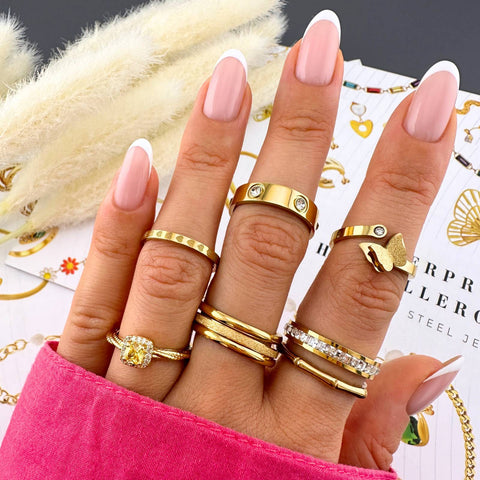 RING, 18K GOLD PLATED STEEL