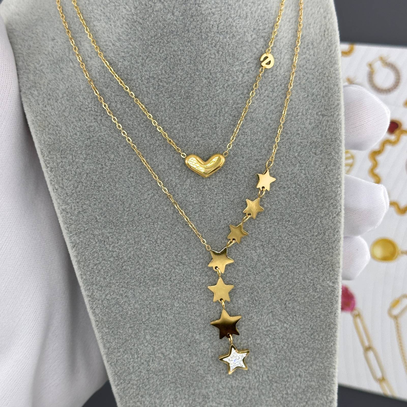 "STARS" NECKLACE, 18K GOLD PLATED STEEL