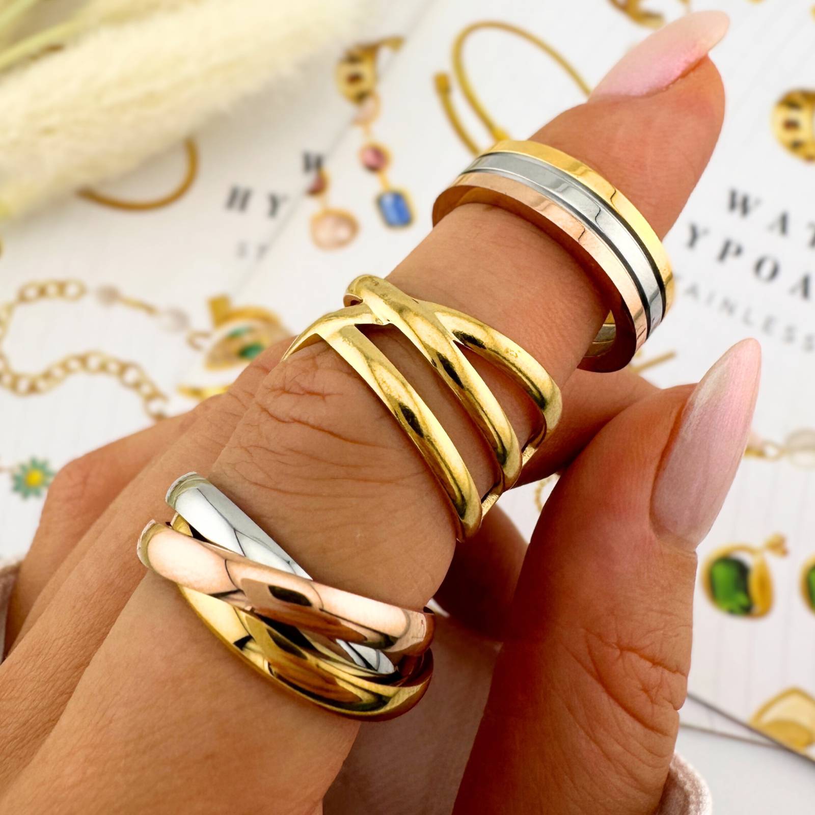 RING, 18K GOLD PLATED STEEL