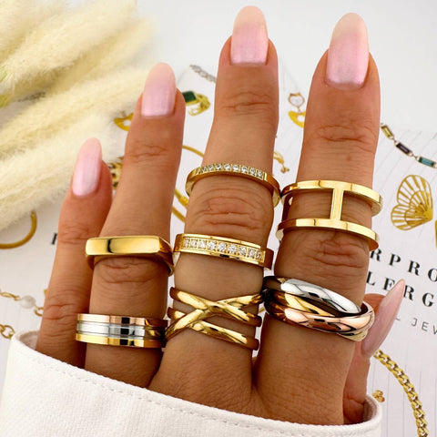RING, 18K GOLD PLATED STEEL